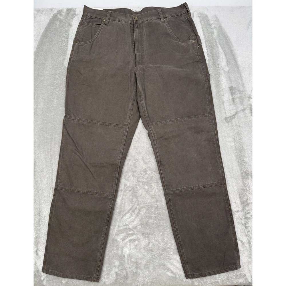 Lakin McKey Brown Canvas Work Pants Mens 38x34 Flannel Lined Double Knee Vintage